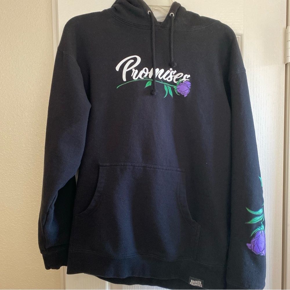 Men’s Broken Promises purple rose pullover hoodie - size Medium